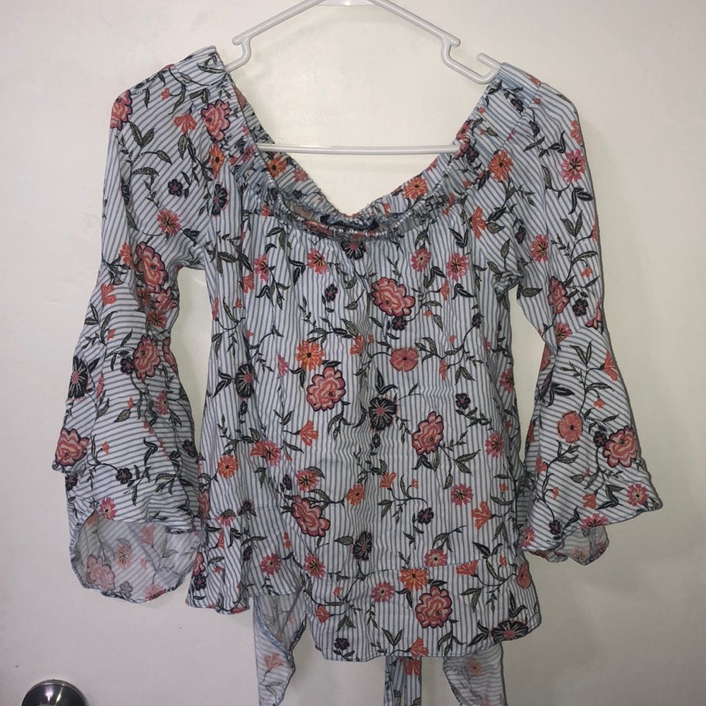 Of the shoulder open back flower top
